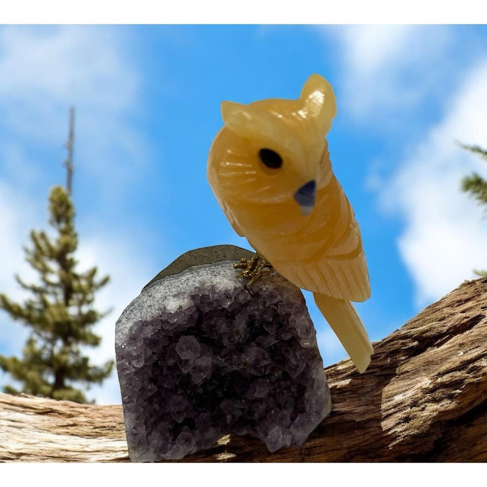 Peruvian Peru Amethyst Stone Rock Owl Figurine Hand Carved Mineral Art Statue